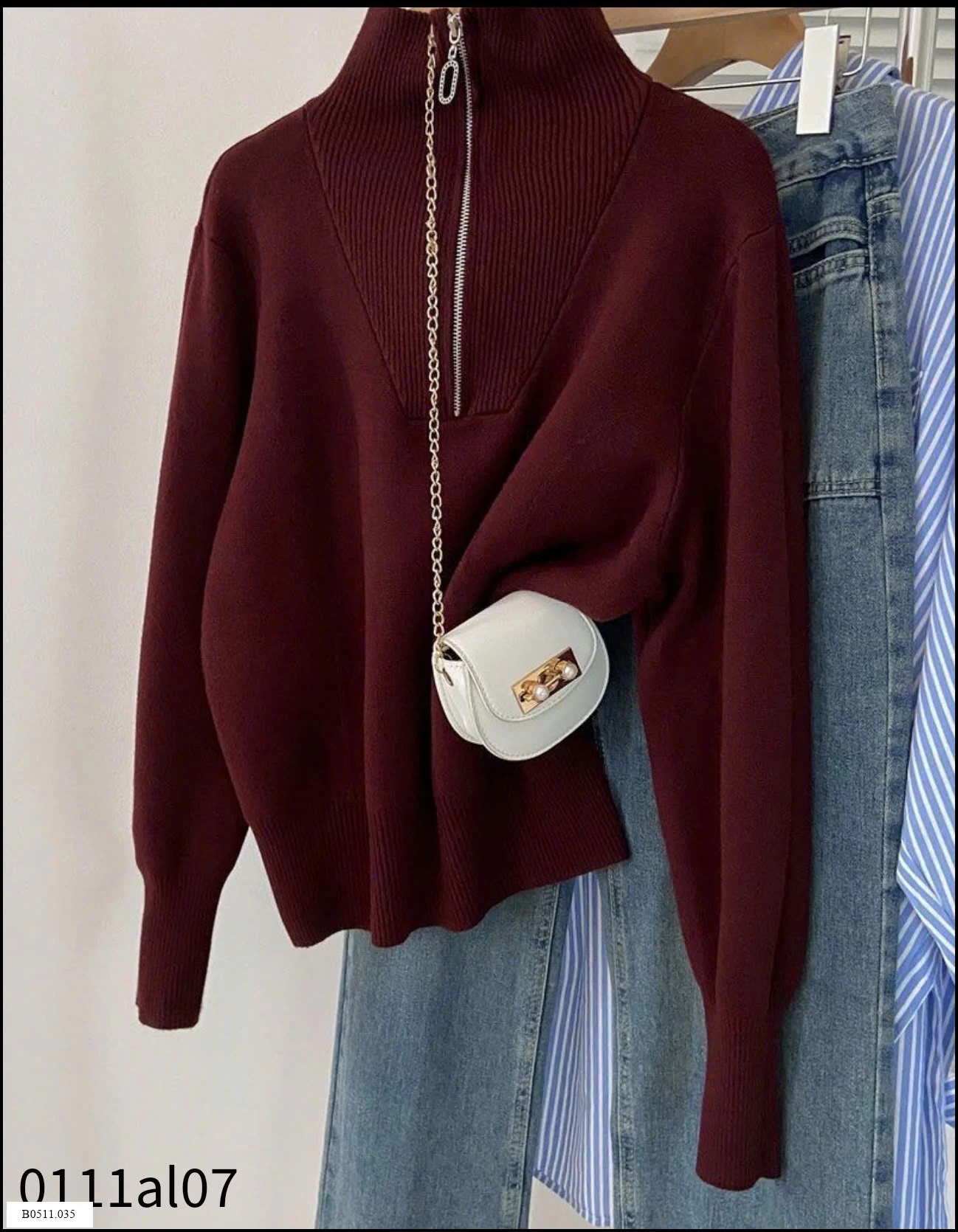 ÁO LEN NỮ CỔ CAO NỬA KÉO KHOÁ Giá sỉ 215k