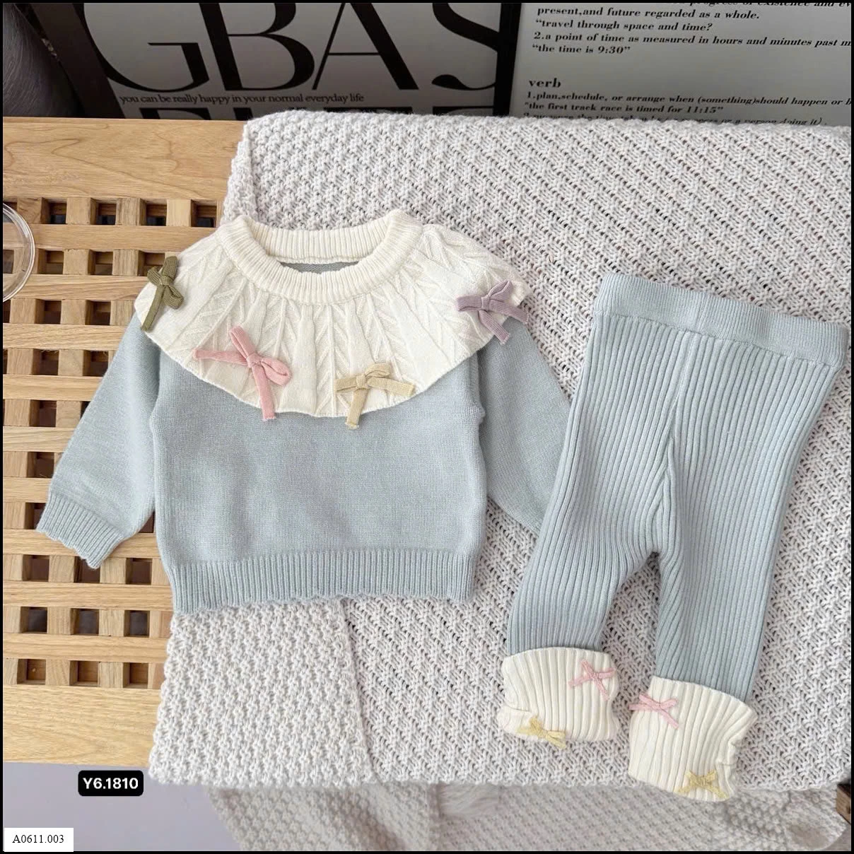 SSET ĐỒ LEN CỔ BÚP BÊ KÈM NƠ Giá sỉ 168k