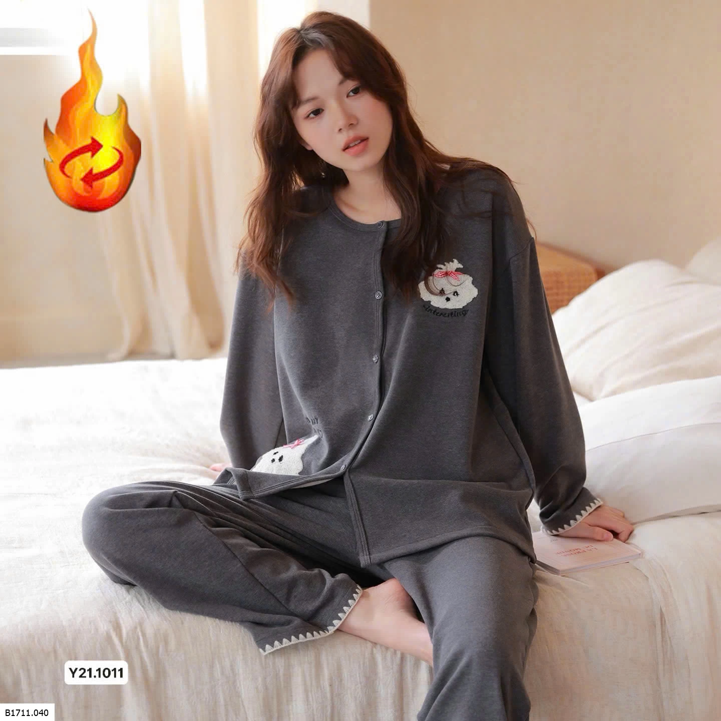 Bộ đồ ngủ cashmere thu, đông  Giá sỉ 275k