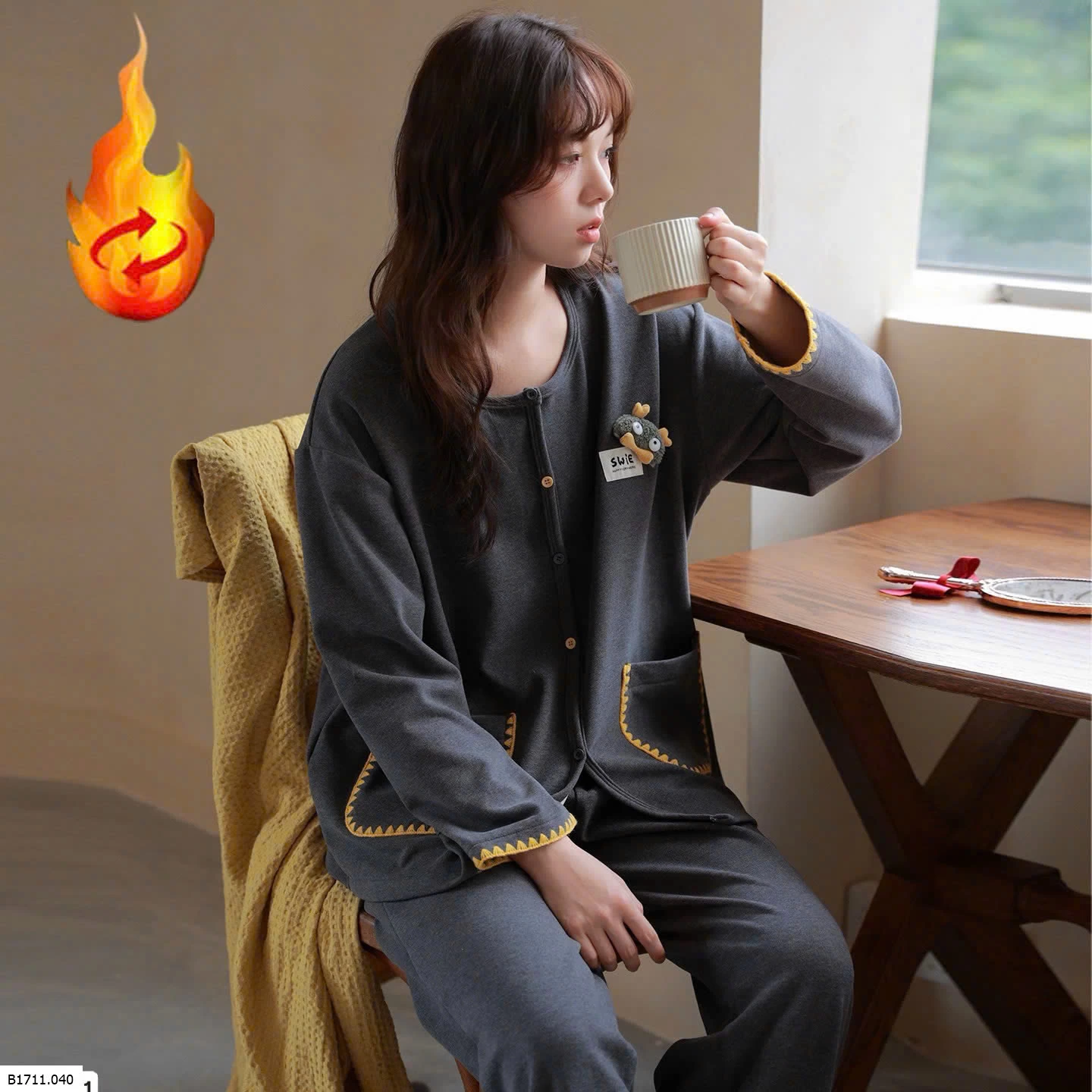 Bộ đồ ngủ cashmere thu, đông  Giá sỉ 275k