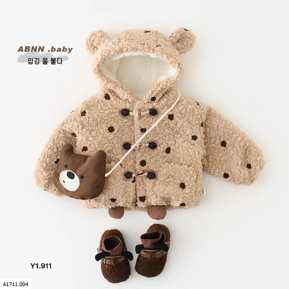 ÁO KHOÁC LÔNG TAI GẤU CHO BÉ  Giá sỉ 315k