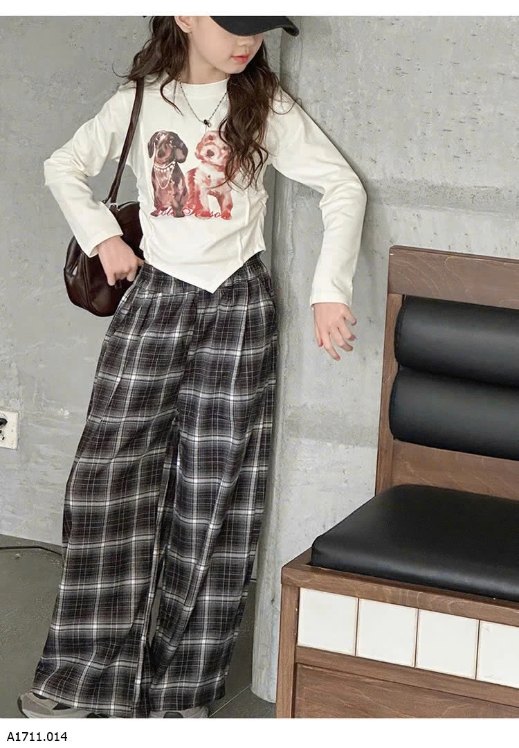 ÁO CROPTOP VẠT CHÉO & QUẦN SUÔNG CARO BG  Giá sỉ áo #145k quần #185k