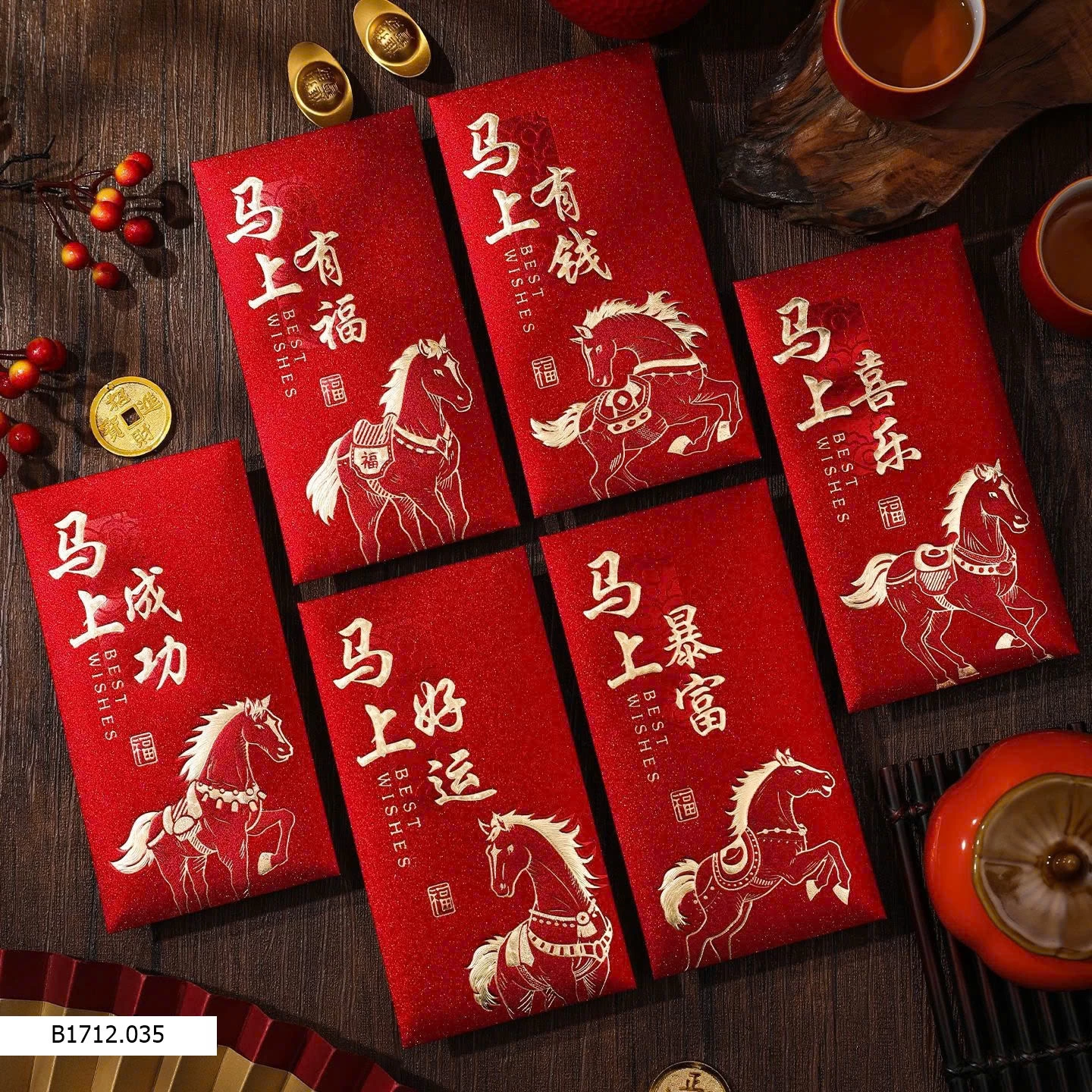 COMBO 30 PHONG BAO LÌ XÌ NGỰA ĐỎ 2026 NEW  Giá sỉ 50k/set 30c