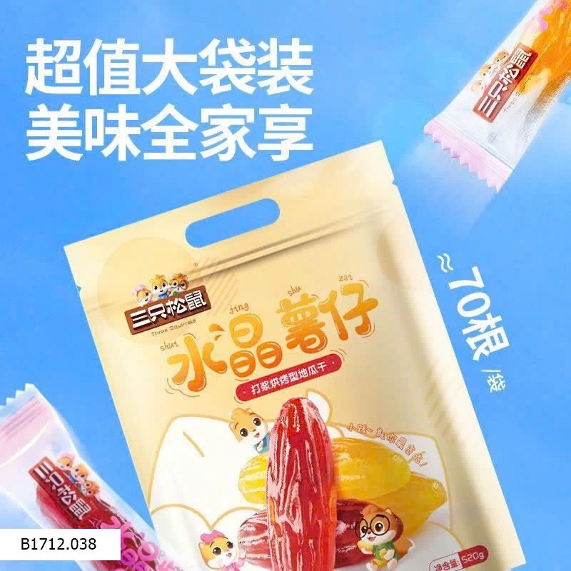 KHOAI LANG HỮU CƠ SẤY DẺO HÃNG BA CON SÓC  Giá sỉ 105k/kg