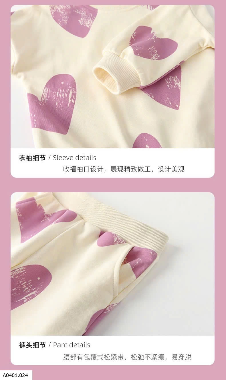 SET NỈ TRÁI TIM XINH CHO BG MALWE  Giá sỉ 165kk