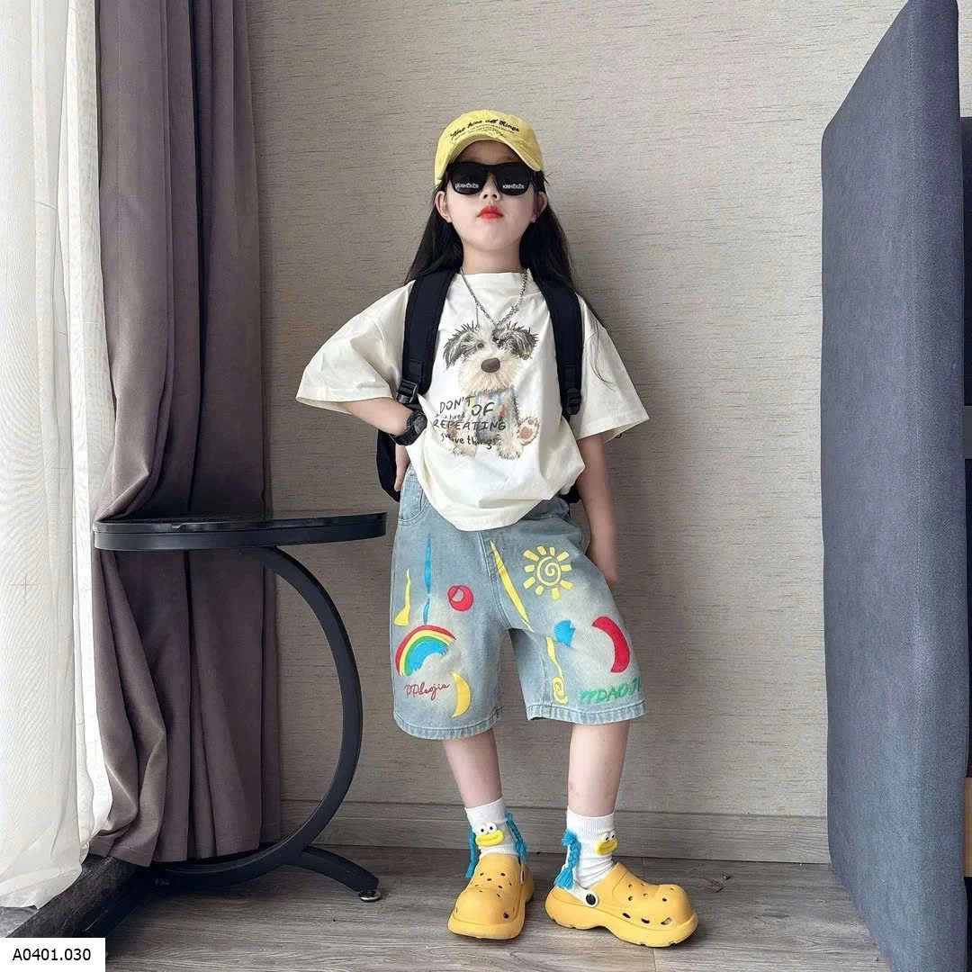 SET ÁO PHÔNG CÚN MIX SHORT JEAN HỌA TIẾT   Giá sỉ áo: #140k Lẻ quần #190k Cả set : #310k