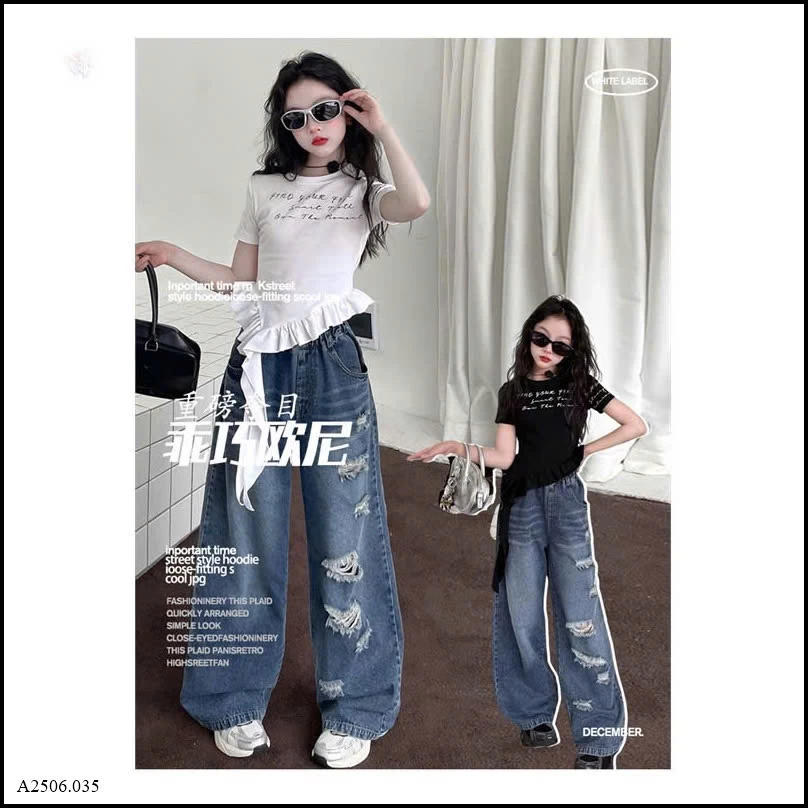 ÁO CỘC TAY VIỀN BÈO PHỐI QUẦN JEAN SUÔNG RÁCH   Sỉ giá Áo: 110k  Quần: 175k 