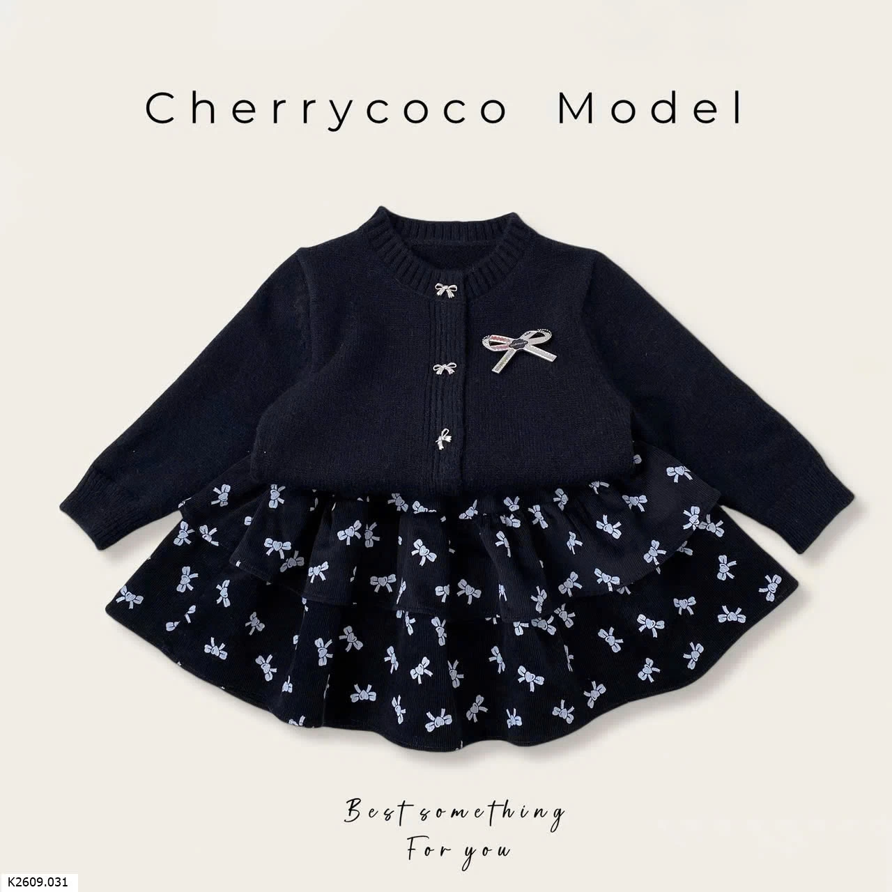 SET CARDIGAN HOẠ TIẾT NƠ MIX CHÂN VÁY XOÈ SHOP CHERRYCOCO