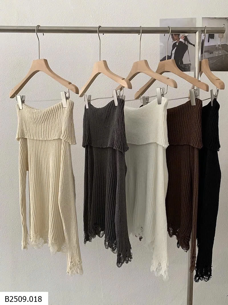 ÁO LEN DỆT KIM DÀI TAY HỞ VAI KÈM ĐAI Giá sỉ 163k