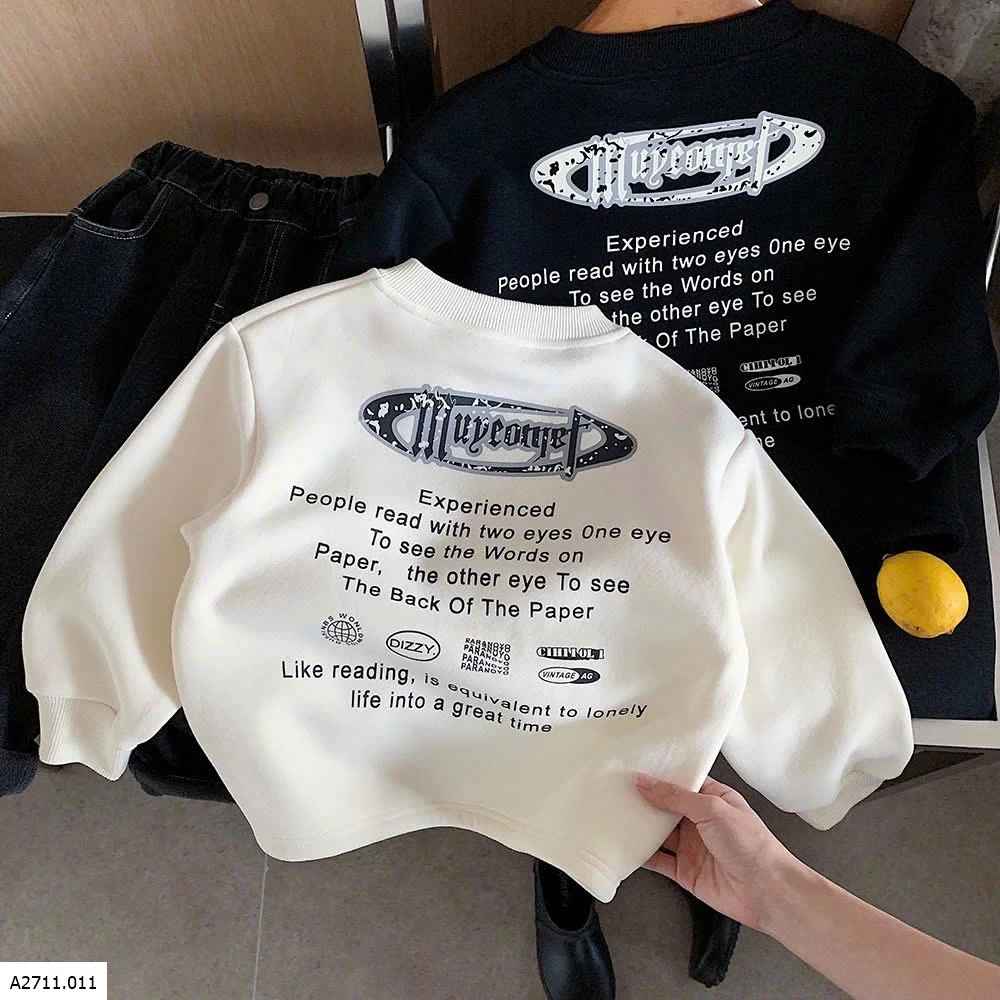 ÁO NỈ CHỮ LÓT LÔNG CHO BÉ Giá sỉ 135k