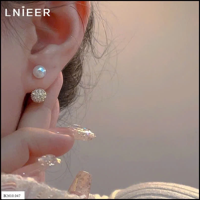 KHUYÊN TAI BẠC 925 LNIEER MIX NGỌC  Giá sỉ 105k/ đôi