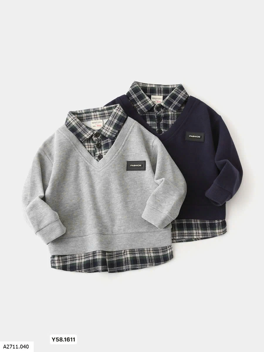 ÁO NỈ PHỐI CỔ KẺ SƠ MI wappy   Giá sỉ 110k/c sỉ từ 2c 