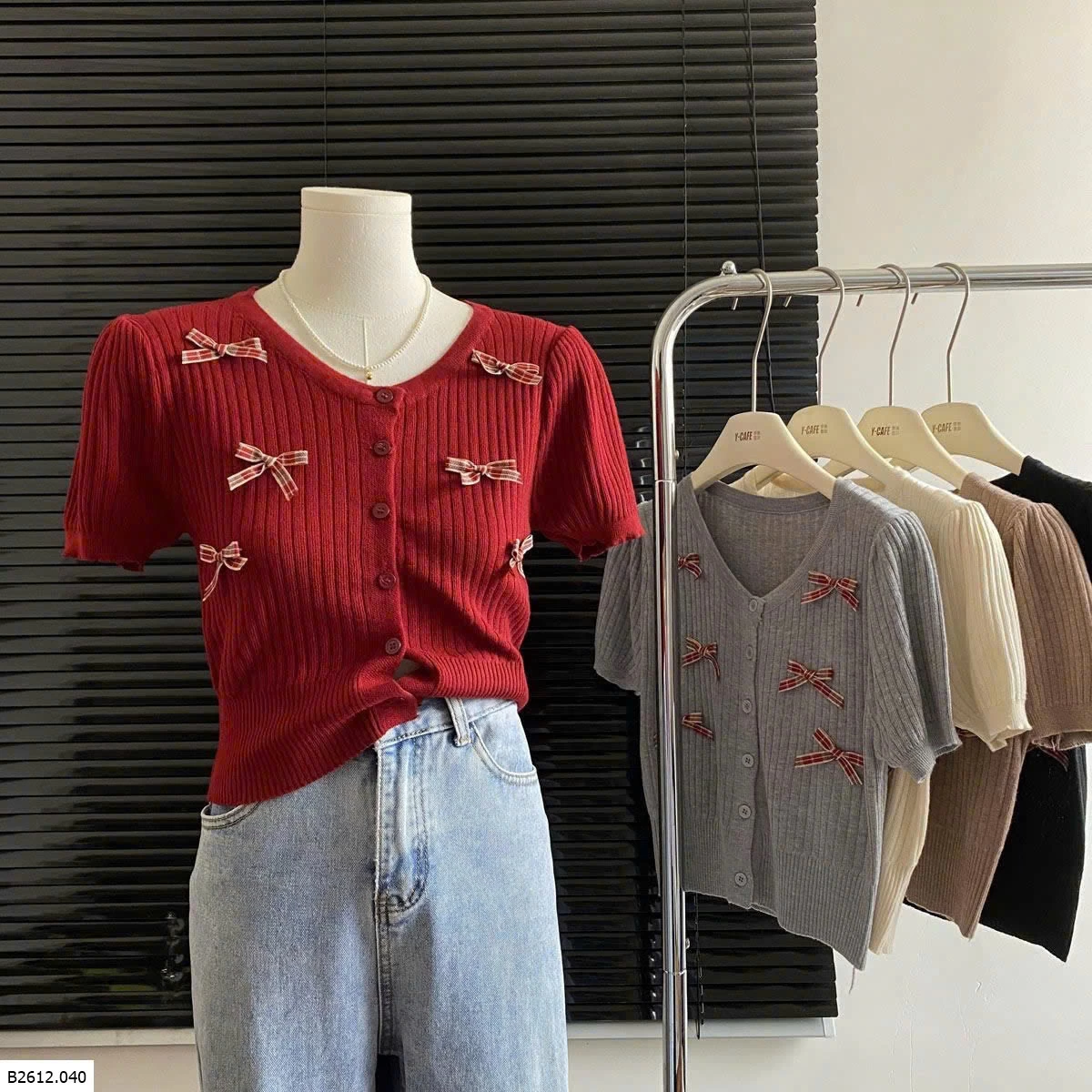 ÁO LEN NGẮN TAY PHỐI NƠ  Giá sỉ 95k