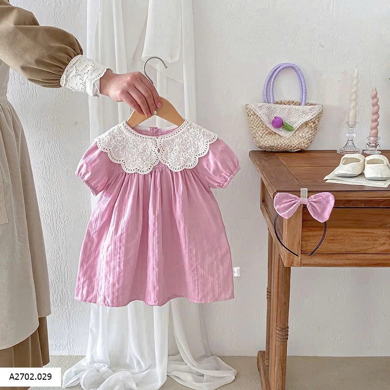 VÁY-BODY HỒNG CỔ REN KÈM BỜM Sỉ  giá body = giá váy =110k