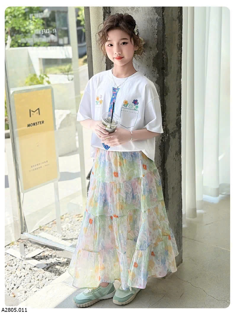SET ÁO PHÔNG CHÂN VÁY HOA DÀI  Sỉ  giá áo: 117k váy: 156k