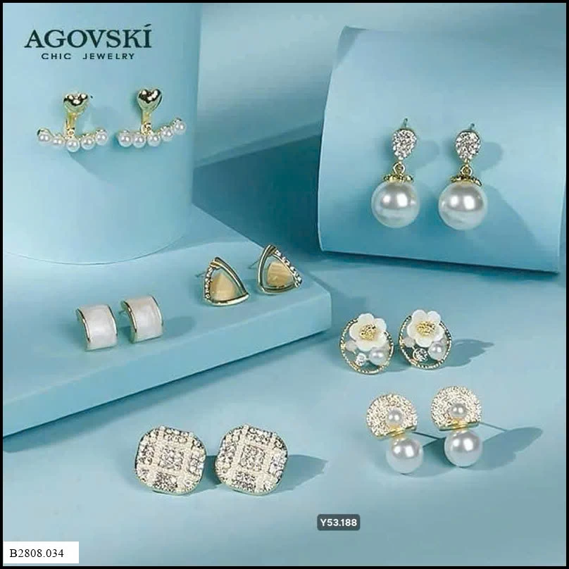Set 7 đôi hoa tai bạc 915 Agovski   Giá sỉ 205k