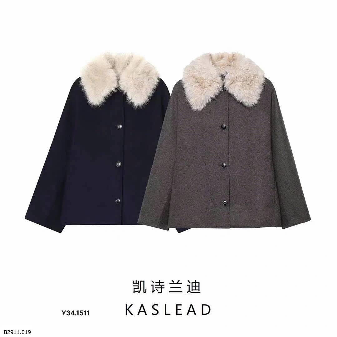 Áo khoác dạ cổ lông KASLEAD   Giá sỉ 340k