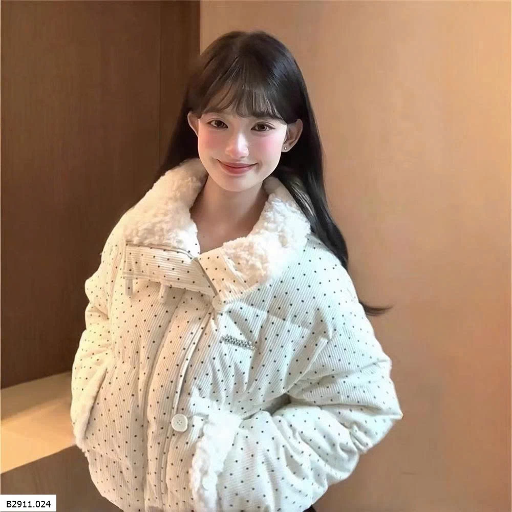 ÁO KHOÁC PHAO CHẤM BI LÓT LÔNG CỔ XINH   Giá sỉ 220k