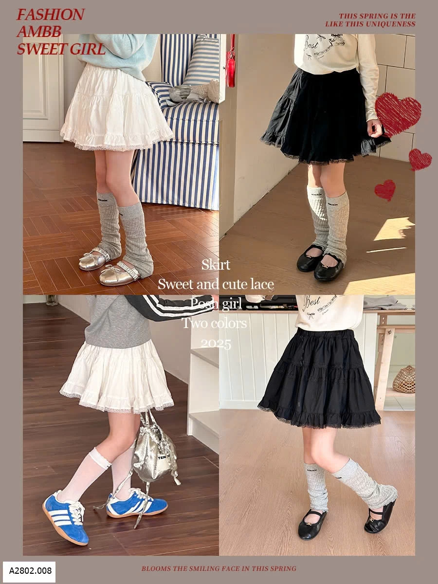 CHÂN VÁY NGẮN PHỐI REN AMBB Sỉ giá như sau Giá: sz 90-150: 127k 160: 140k 170: 158k
