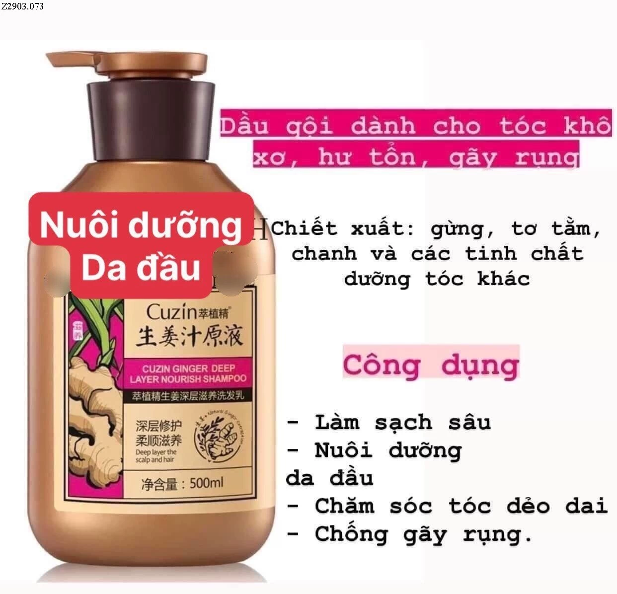 DẦU GỘI, XẢ GỪNG CUZIN Si 70k/1 chai