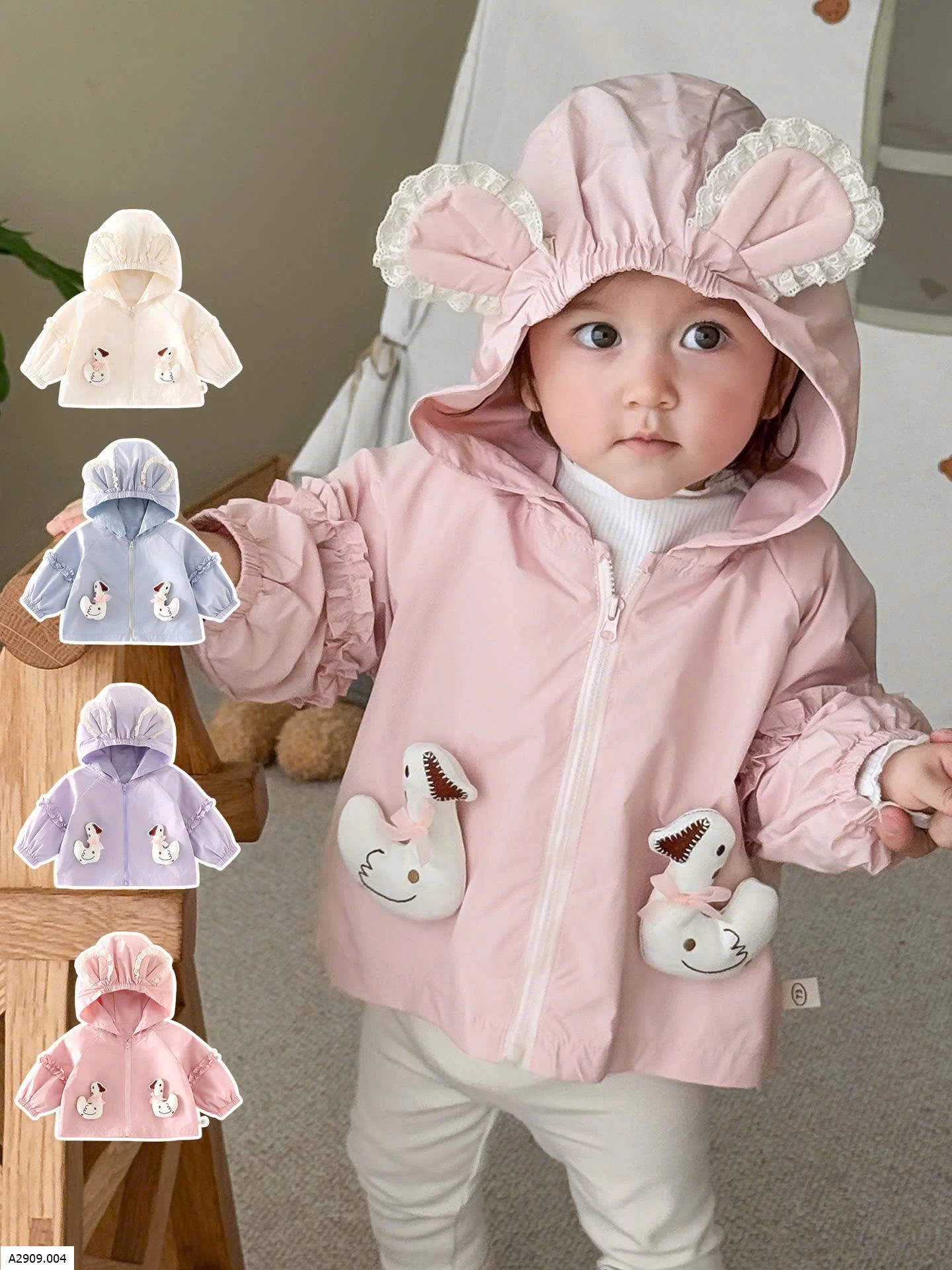 ÁO KHOÁC TAI THỎ CUTE PHỐI BÈO CHO BÉ   Giá sỉ 165k
