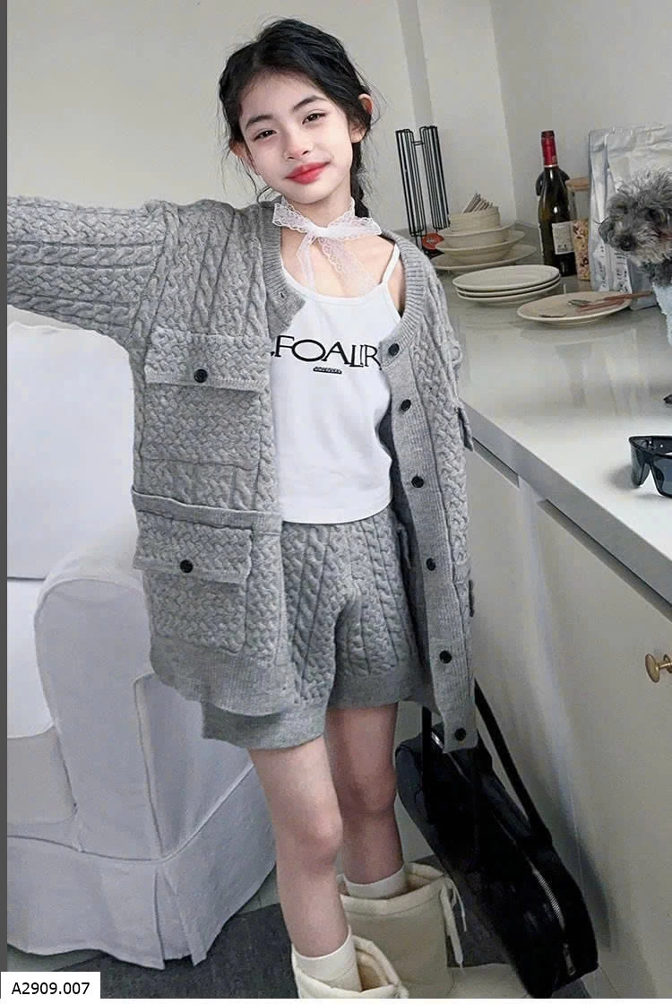 SET LEN CARDIGAN MIX QUẦN SHORT BG  Giá sỉ 330k