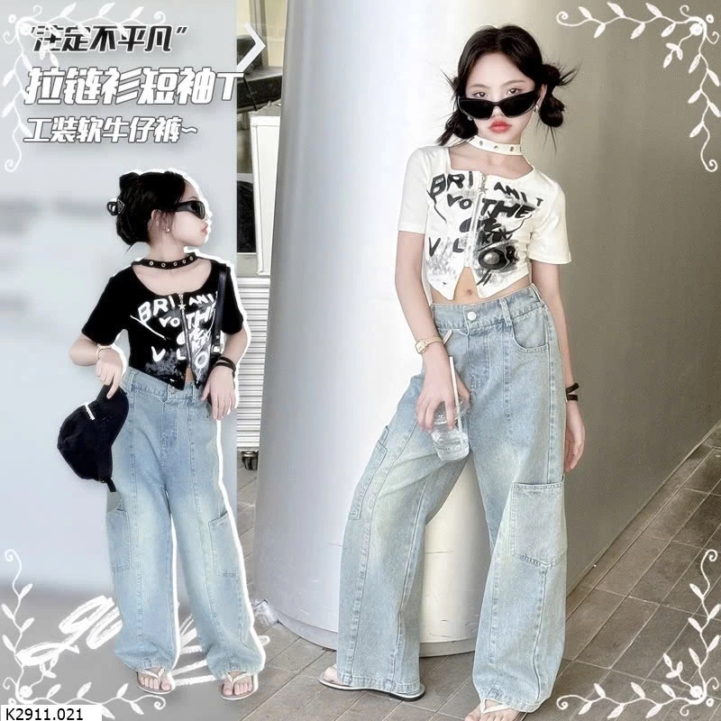 CROPTOP CHỮ MIX JEANS SUÔNG  Giá sỉ như sau: Áo 116k Quần 196k