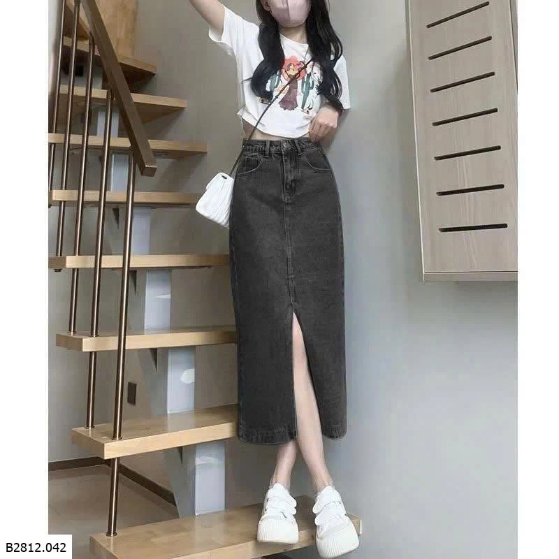 CHÂN VÁY JEAN CHỮ A DÁNG DÀI XẺ TRƯỚC Giá sỉ 140k