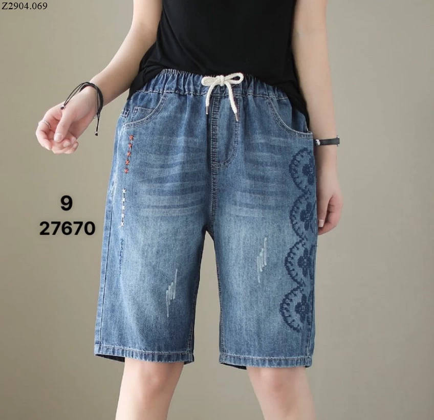 QUẦN JEANS LỬNG THÊU HOA Si 180k