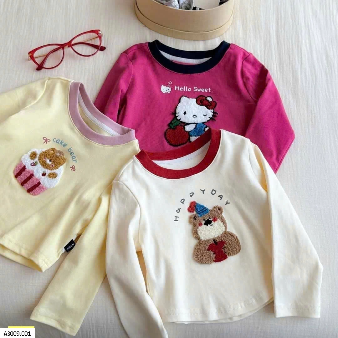 Áo dài tay mèo Kitty thêu nổi   Giá sỉ 81k