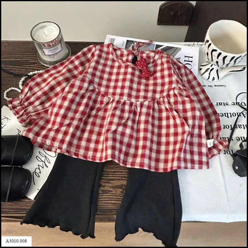 SET ÁO KẺ CARO MIX QUẦN ỒNG LOE BG  Giá sỉ áo: 137k  quần: 114k  set: 235k 