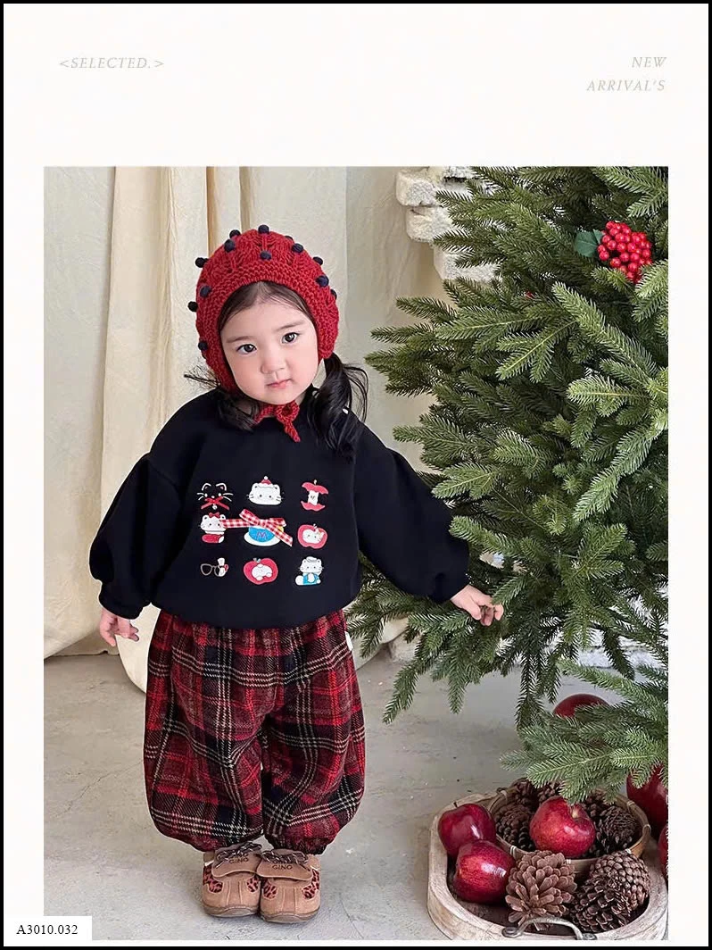 SET ÁO NỈ KITTY MIX QUẦN KẺ CARO BG Giá sỉ áo: 193k quần: 174k