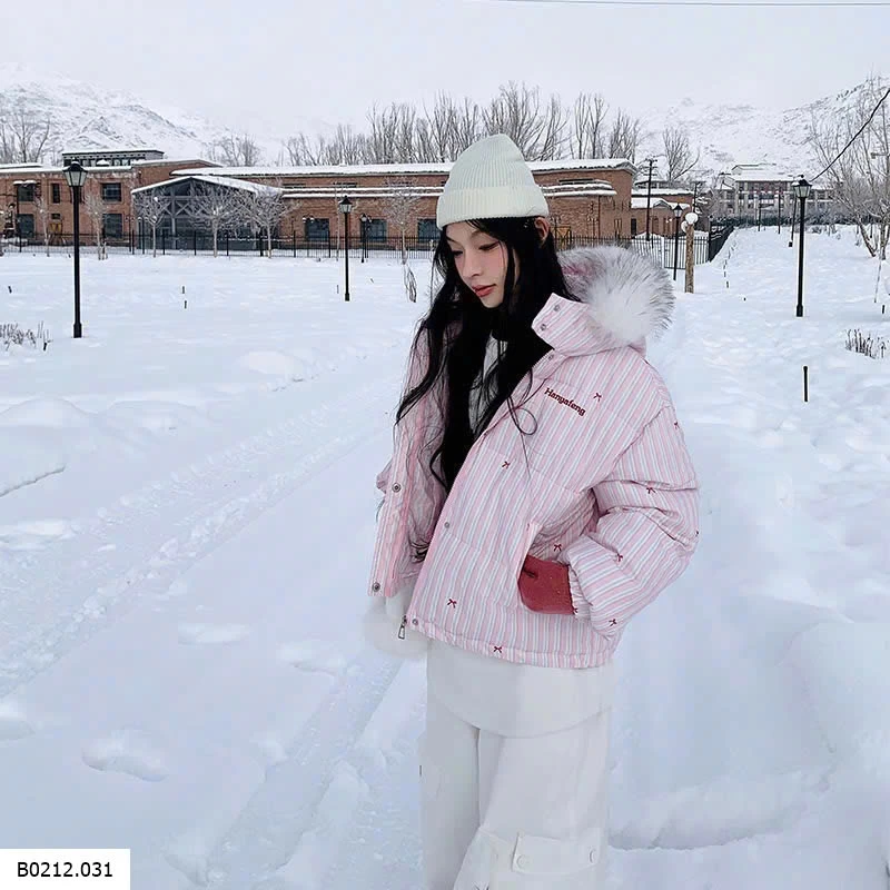 ÁO PHAO NỮ SỌC NƠ CÓ MŨ LÔNG   Giá sỉ 285k