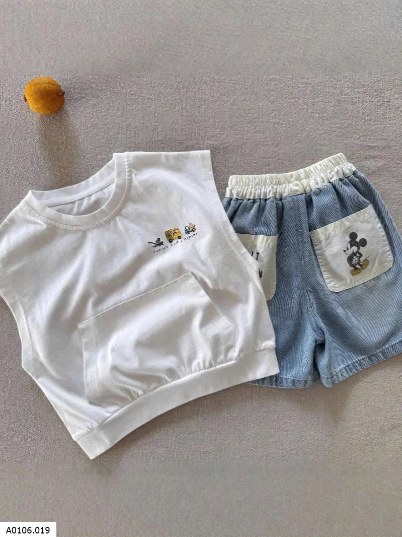 SET ÁO THUN SÁT NÁCH MIX QUẦN SHORT JEAN BÉ TRAI Sỉ giá  áo 94k quần 154k
