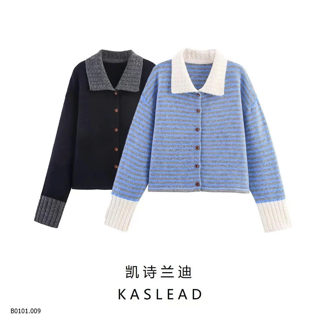 ÁO LEN KẺ CỔ BẺ KASLEAD  Giá sỉ 265k