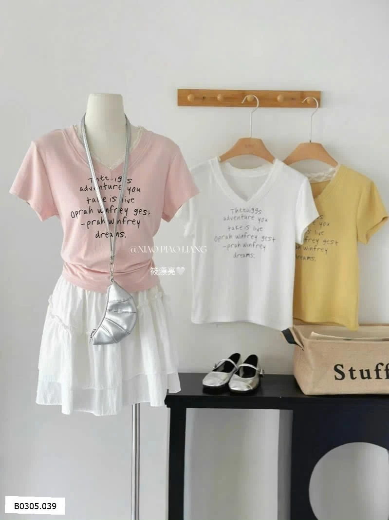 Áo thun cổ V phối ren Sỉ 123k