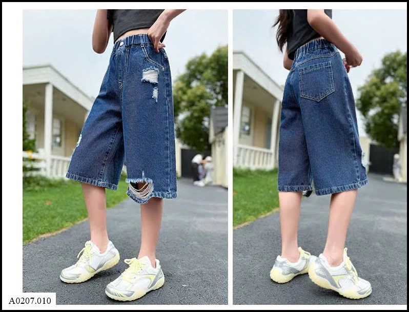 QUẦN DENIM LỬNG RÁCH CHO BÉ GÁI Sỉ giá 135k