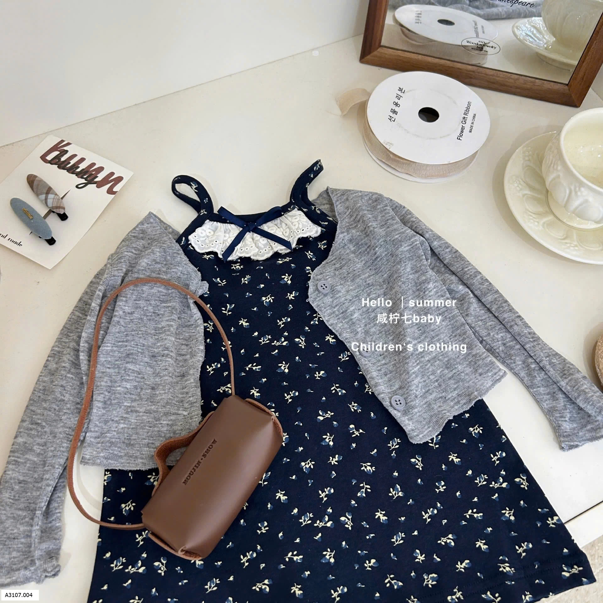 SET ÁO CARDIGAN MIX VÁY HOA NHÍ BG Sỉ  giá áo =váy: 121k 