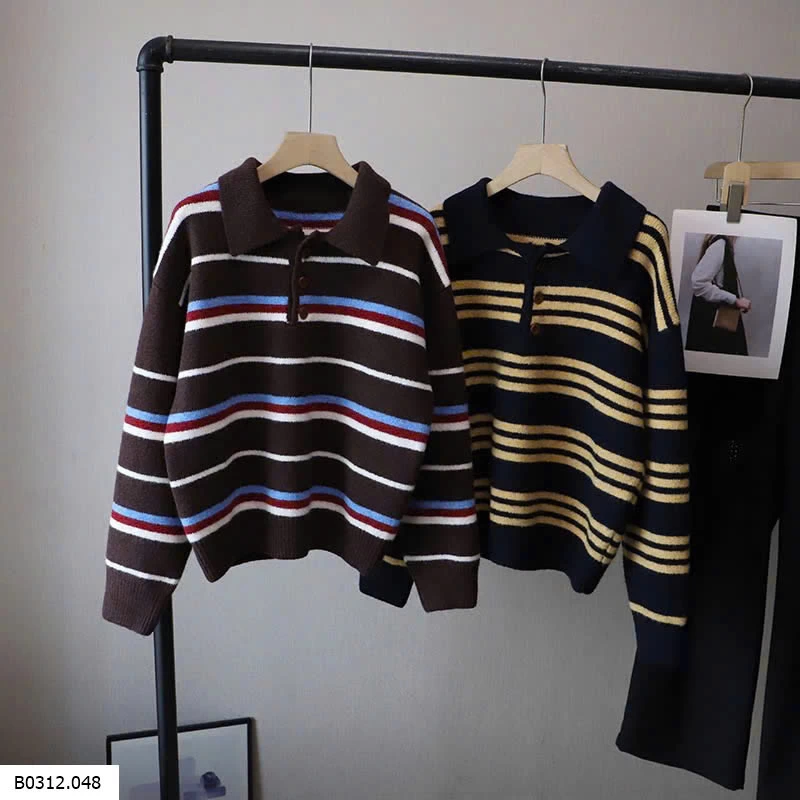 ÁO LEN KẺ NGANG CỔ BẺ  Giá sỉ 203k