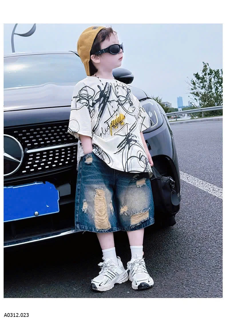 ÁO THUN HỌA TIẾT MIX SHORT JEANS RÁCH  Giá sỉ áo 137k  quần 180k 