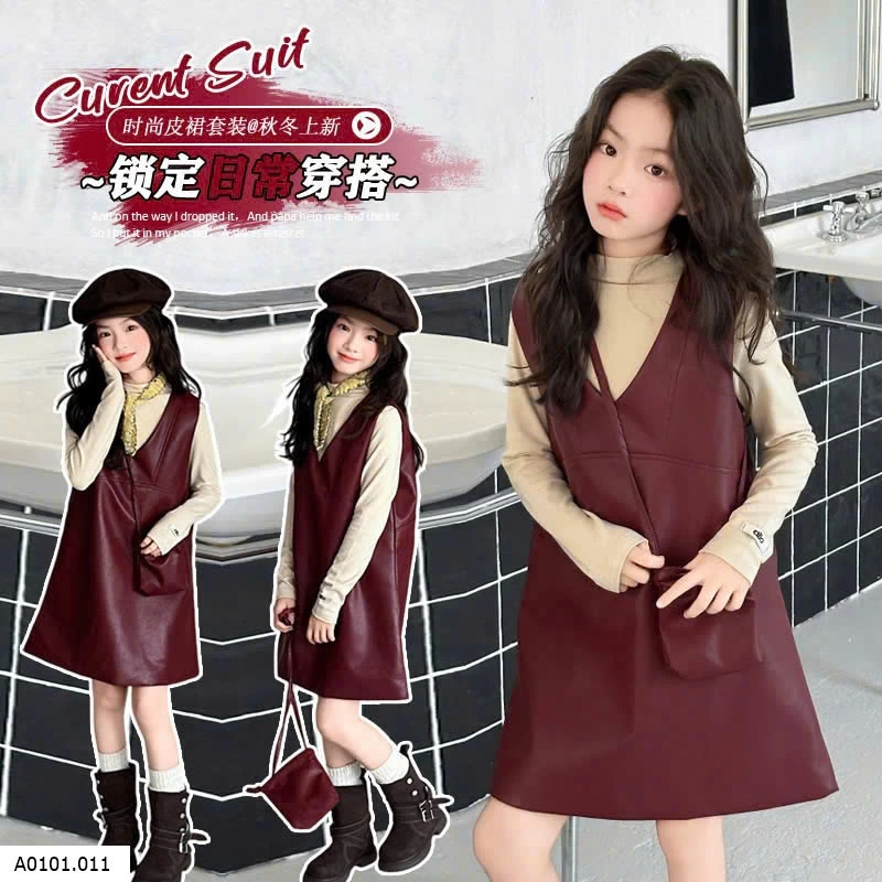 SET VÁY + ÁO SƠ MI CỔ CAO CHO BÉ Giá sỉ 245k