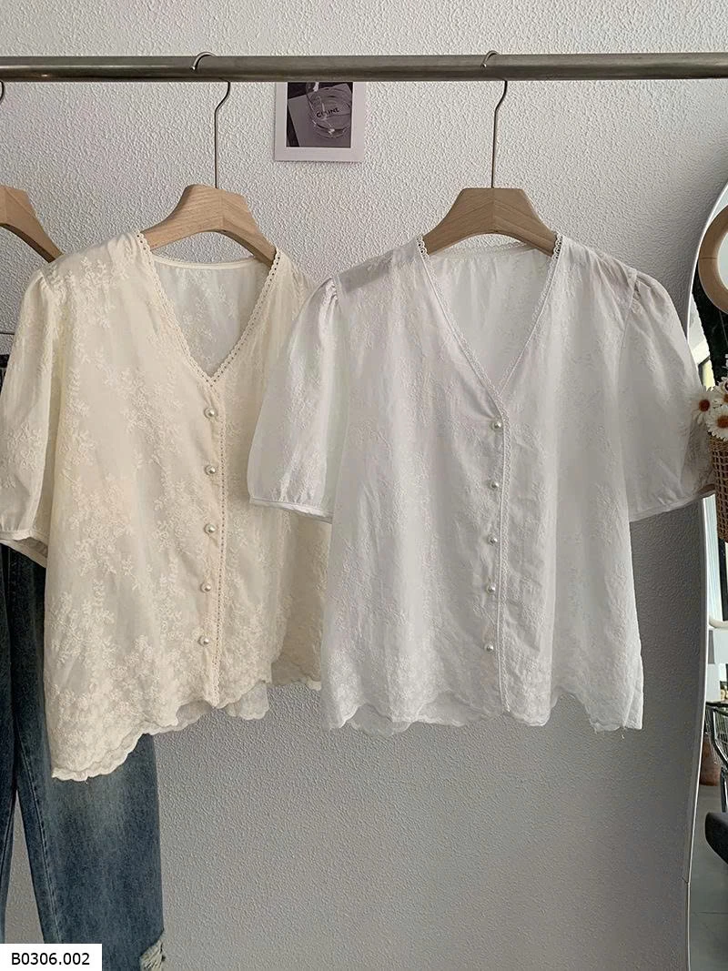 ÁO SƠ MI REN HOA CỔ V NỮ  Sỉ 145k