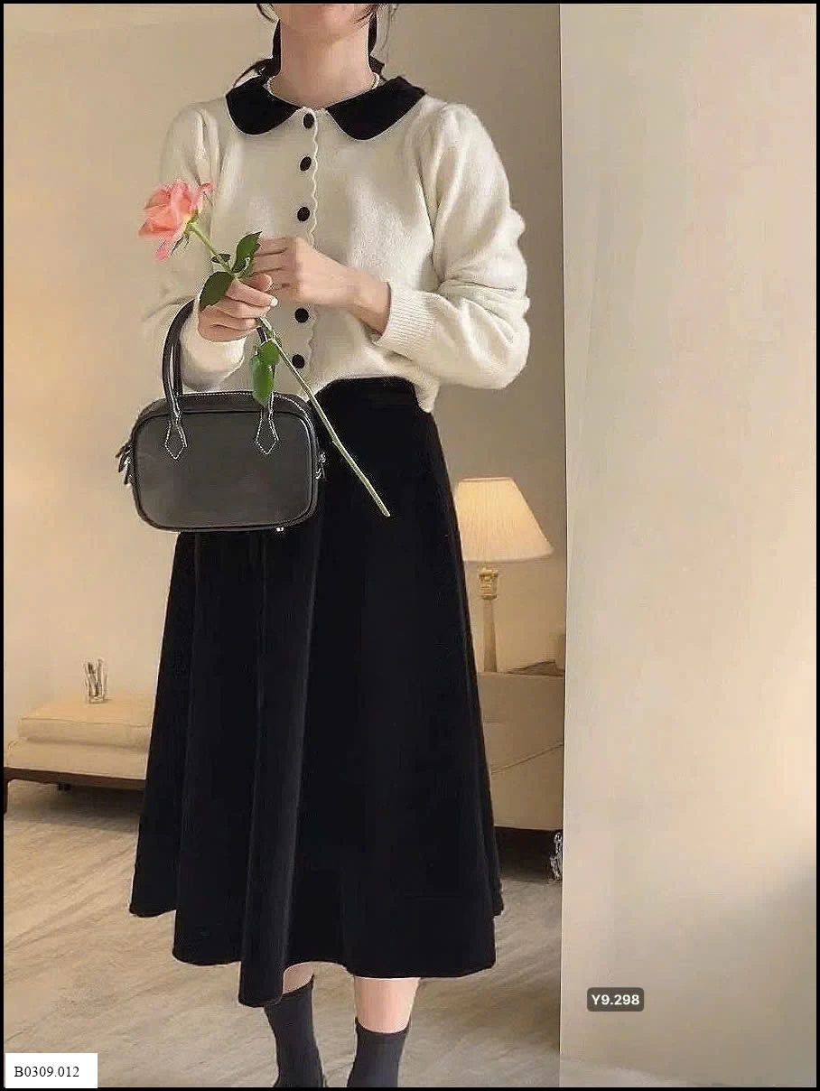 CHÂN VÁY NHUNG XOÈ DÁNG DÀI ANNA   Giá sỉ 160ka