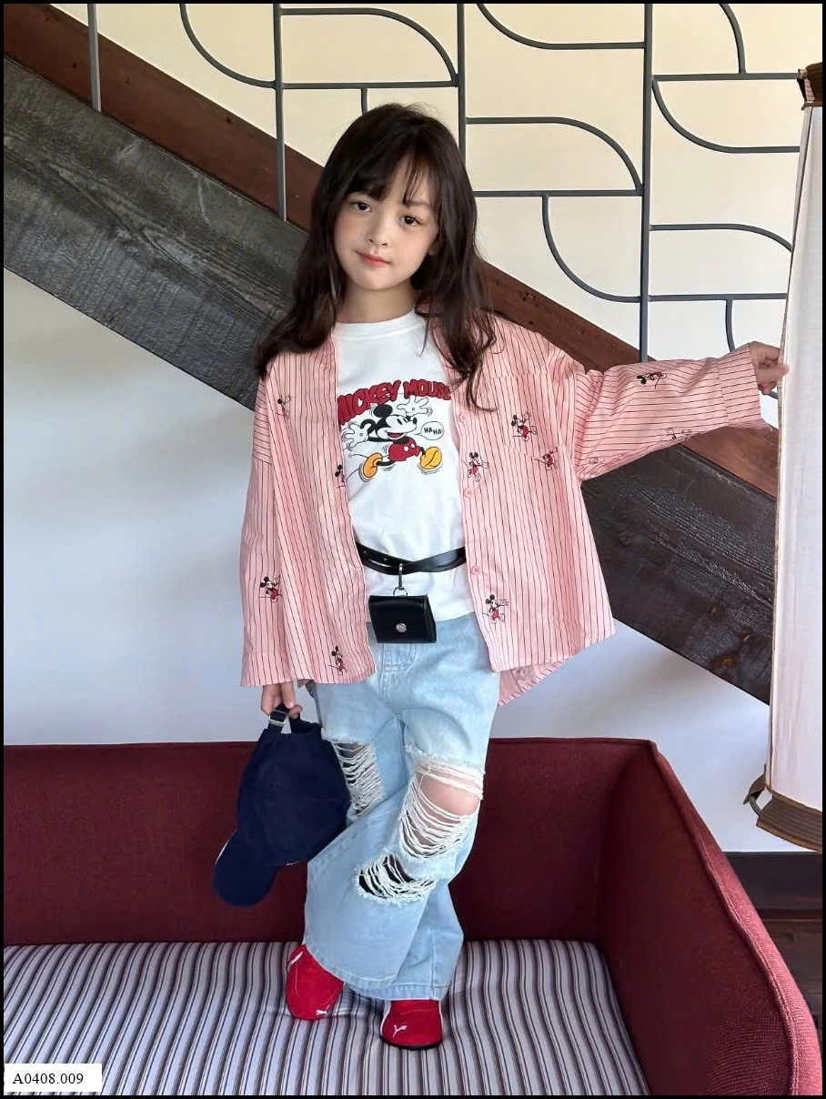 SÉT SƠ MI HỒNG MICKEY 3 CHI TIẾT   Giá sỉ áo trắng: 98k  sơ mi: 149k  quần: 171k