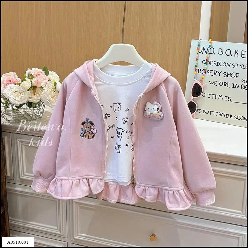 ÁO KHOÁC HỒNG BÉ GÁI CÓ MŨ Giá sỉ 155k