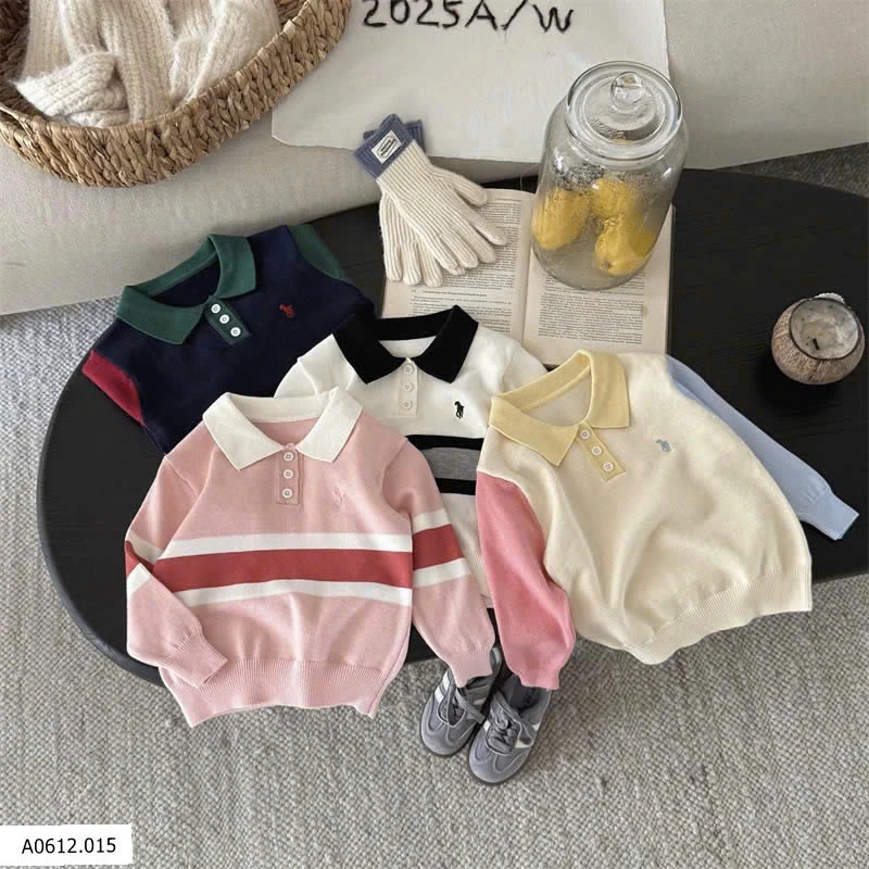  ÁO POLO DÀI TAY PHỐI MÀU CHO BÉ  Giá sỉ 140k