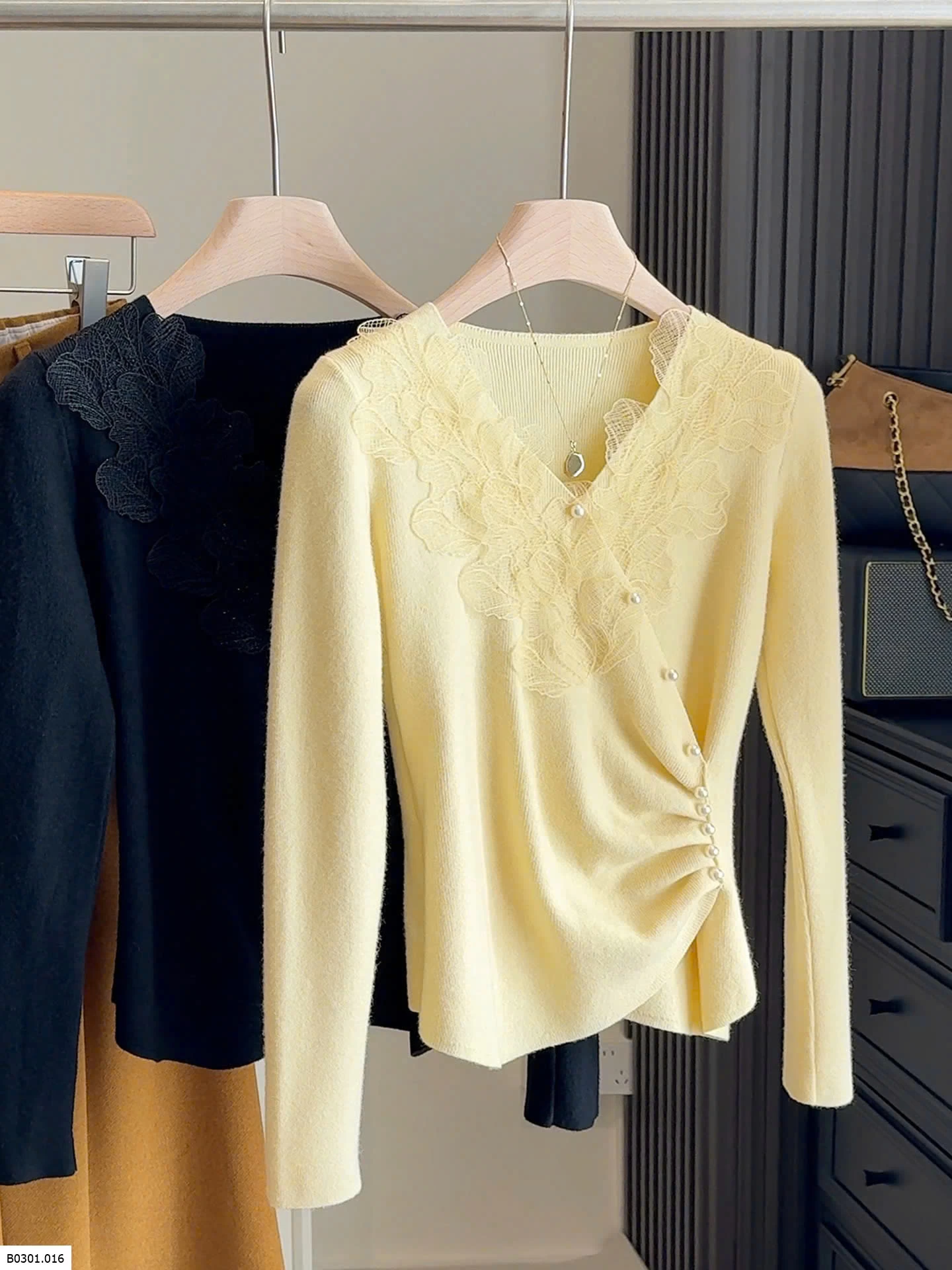 ÁO LEN CỔ TIM NHÚN EO PHỐI REN  Giá sỉ 205kk