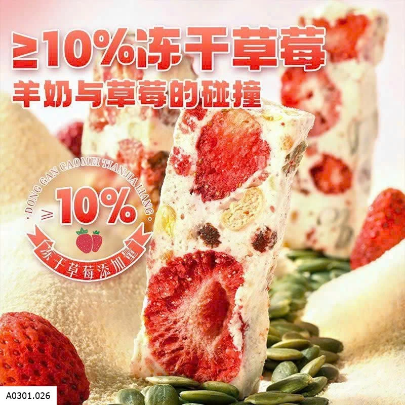 KẸO NOUGAT DÂU TÂY SỮA DÊ MỀM DẺO   Giá sỉ 110k/1 hộp 28 chiếc