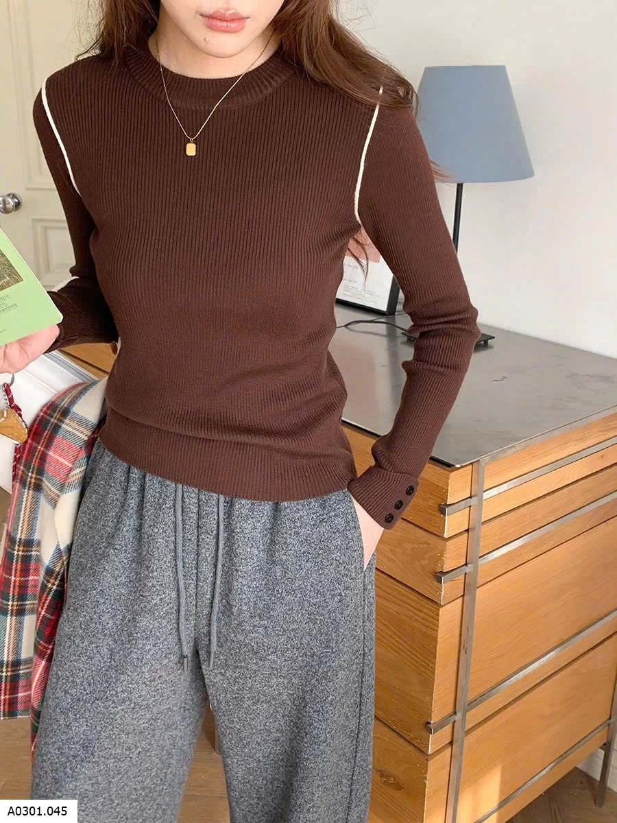 ÁO LEN CỔ TRÒN TAY PHỐI KHUY Giá sỉ 218k