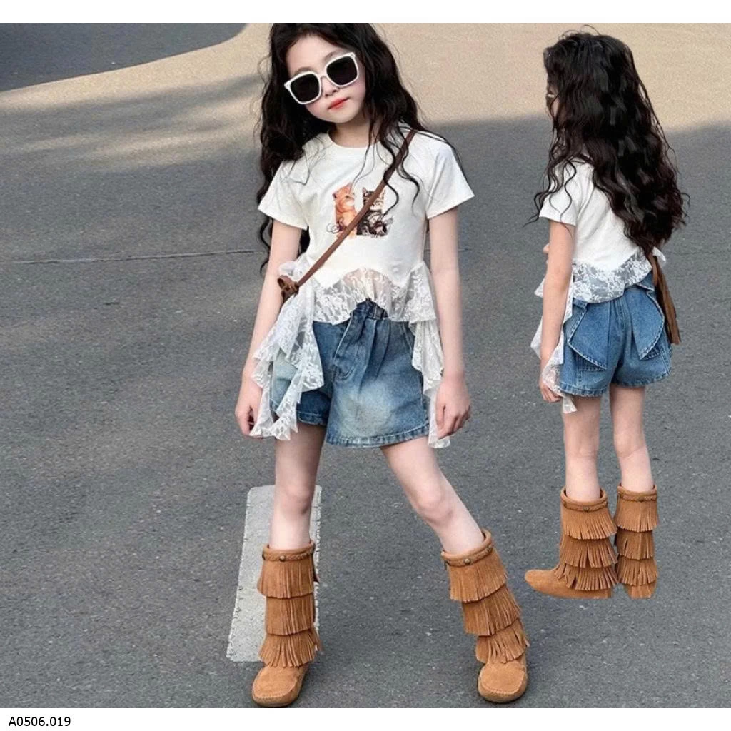  SET ÁO THUN REN PHỐI QUẦN SHORT JEAN   Sỉ 205k